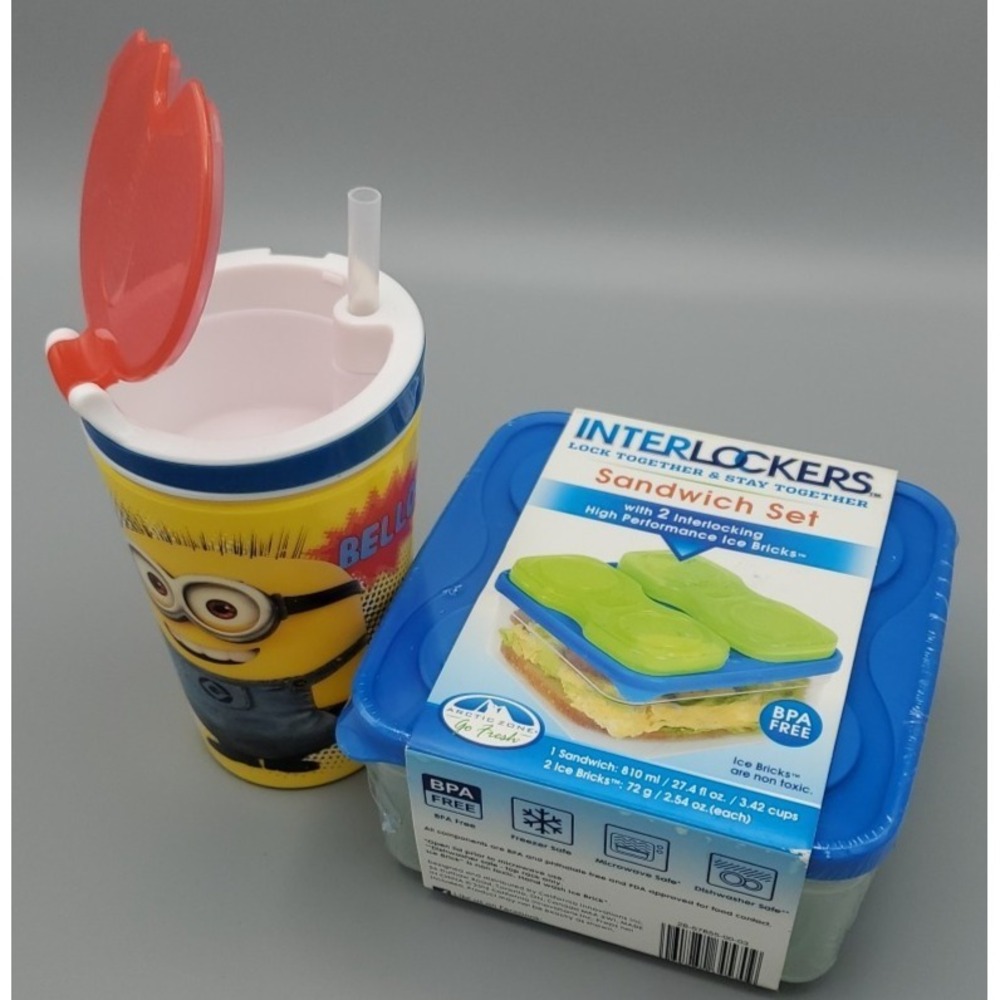 Minions Zak! Snakees Cup Sandwich Container Box Ice Packs Green Blue‎ & Yellow